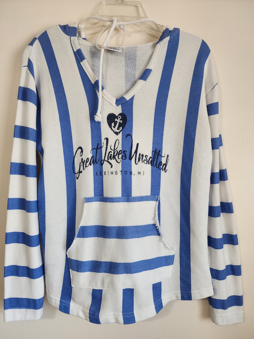 Avalon Blue, Green & White Hooded Pullover with Logo Tag